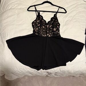 Black Lace Spaghetti Strap Romper Dress
